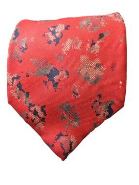 100% Silk Vintage Red Blue Floral Unbranded Classic Tie 60" x 3.5" Made In Italy